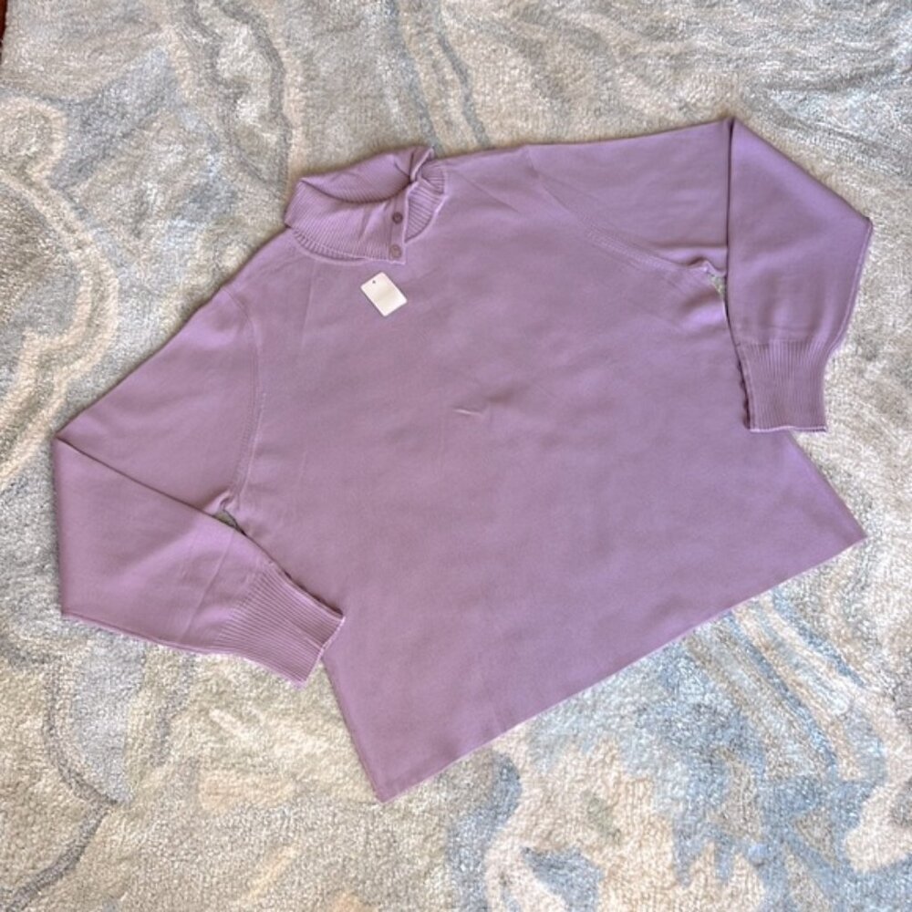 Lilac Buttoned Turtleneck Sweater - Picture 2 of 13